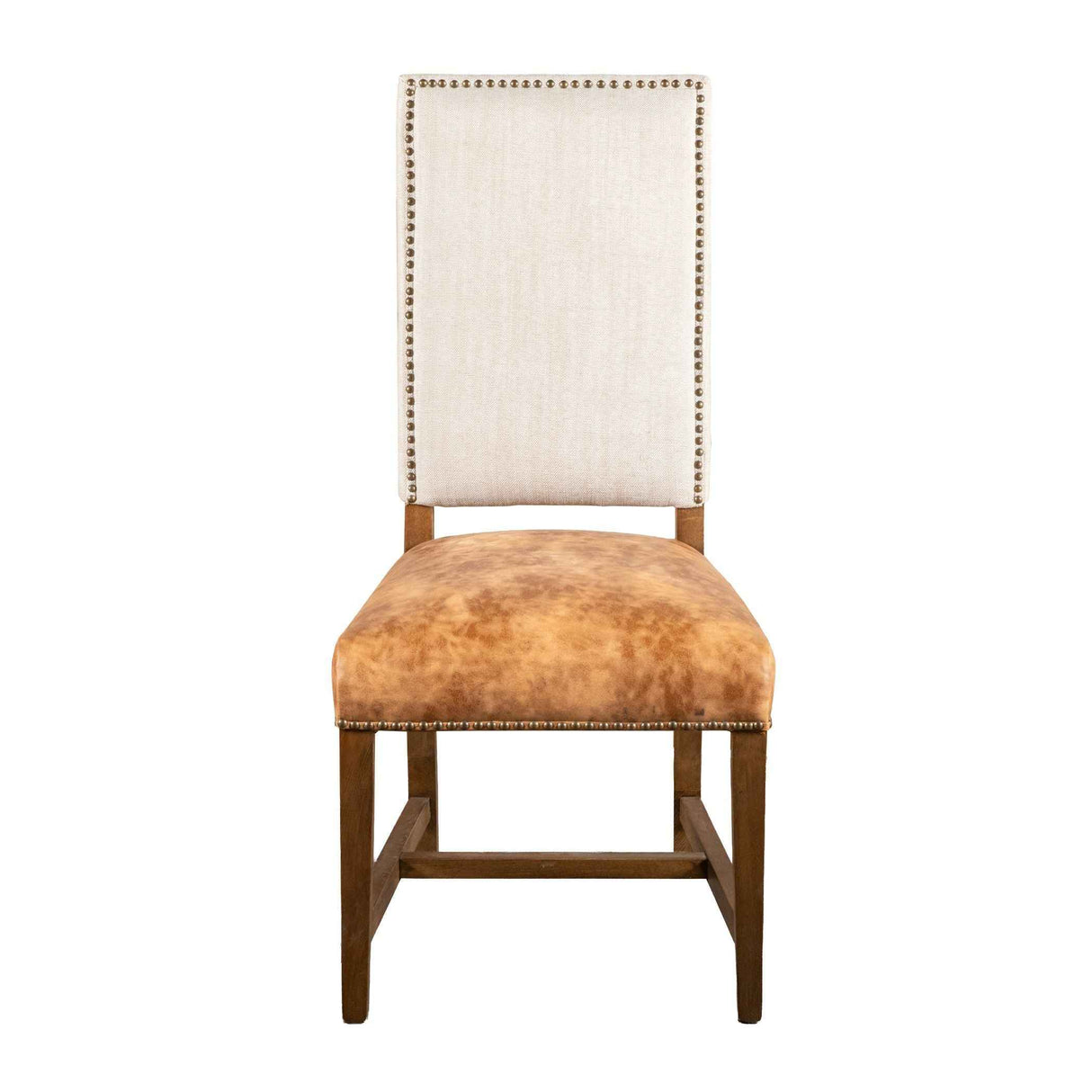 Darcy Dining Chair in Beige Linen and Warm Brown Leather with Earth Legs, Set of 2 by Home Trends & Design at Eve Furniture