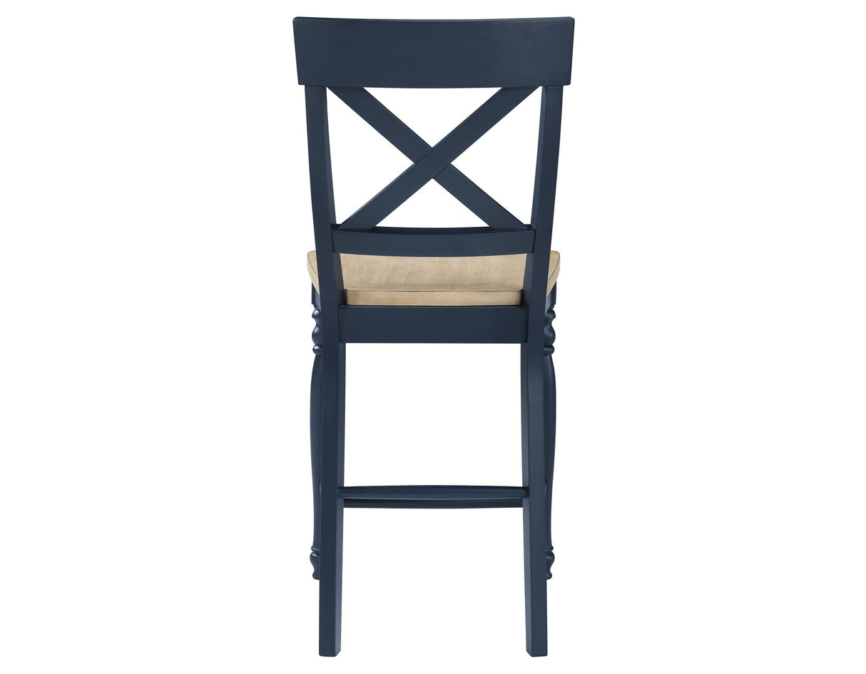 Darcy Solid Wood 24″ Counter Stool, Midnight Blue and Natural Finish by Steve Silver at Eve Furniture