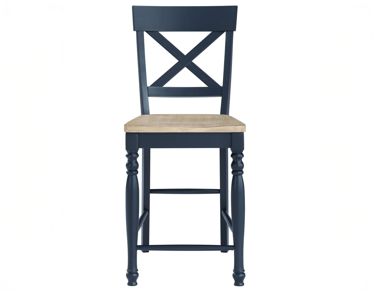 Darcy Solid Wood 24″ Counter Stool, Midnight Blue and Natural Finish by Steve Silver at Eve Furniture
