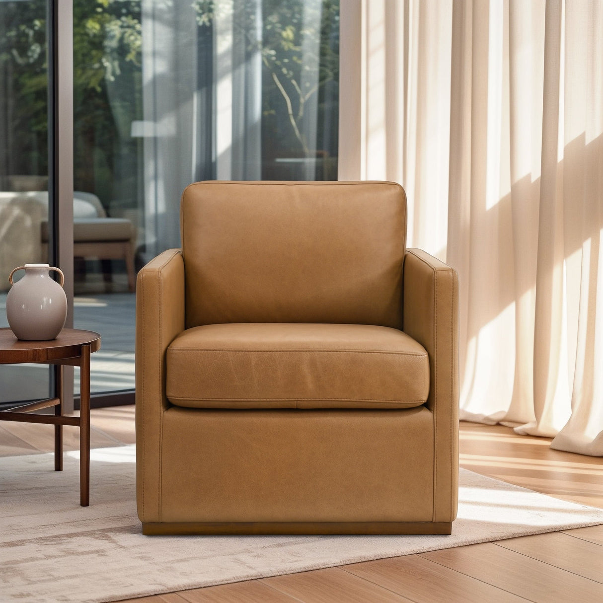 Darien Tan Leather Swivel Chair by Ashcroft Furniture at Eve Furniture