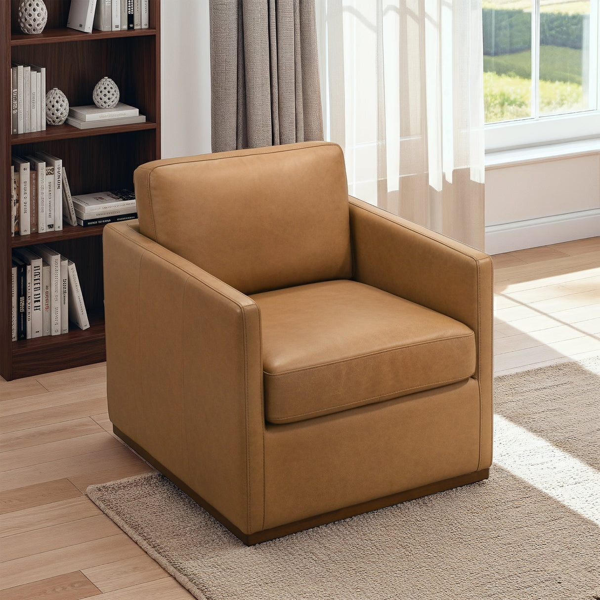 Darien Tan Leather Swivel Chair by Ashcroft Furniture at Eve Furniture