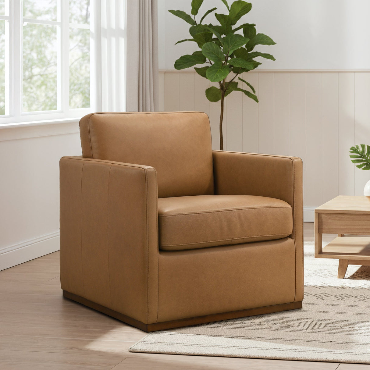 Darien Tan Leather Swivel Chair by Ashcroft Imports at Eve Furniture