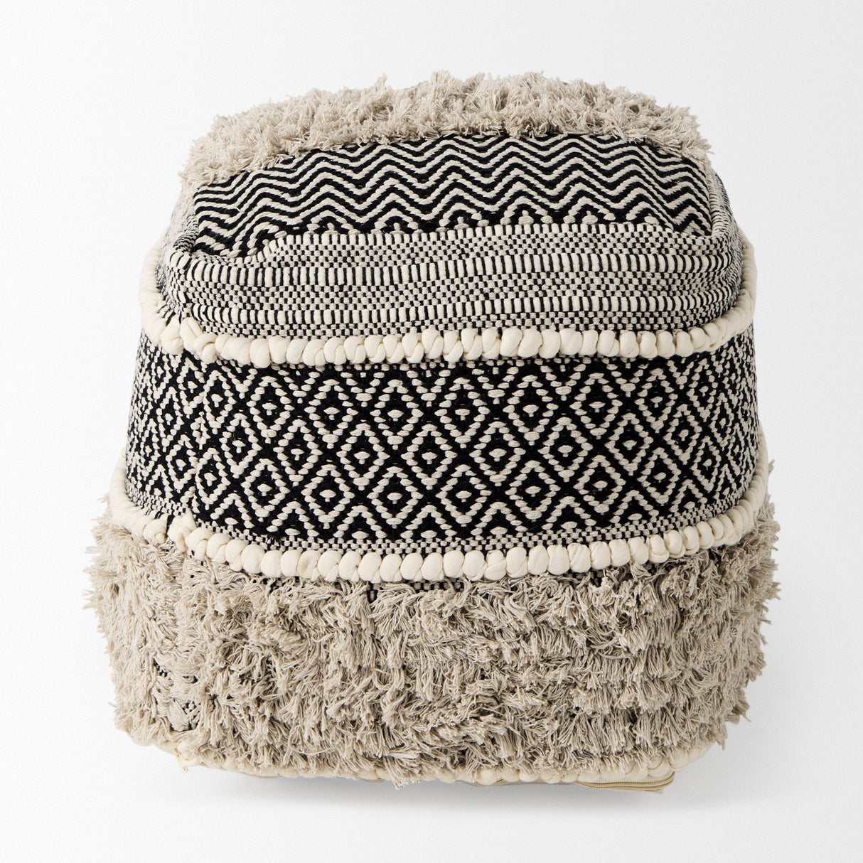 Darika Black/White/Gray Cotton Pouf by Mercana at Eve Furniture