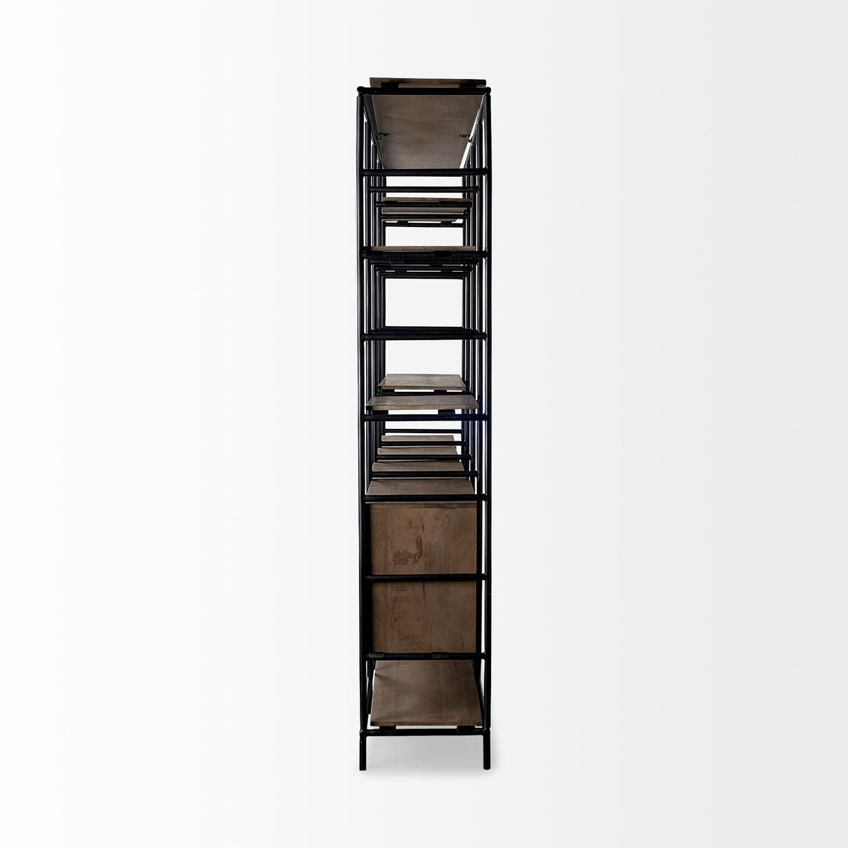 Darius Medium Brown Wood and Metal Multi-Shelf Shelving Unit by Mercana at Eve Furniture