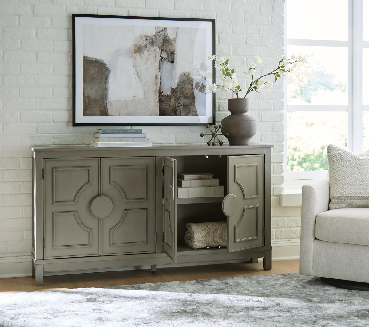 Darlock Warm Gray Accent Cabinet by Ashley at Eve Furniture