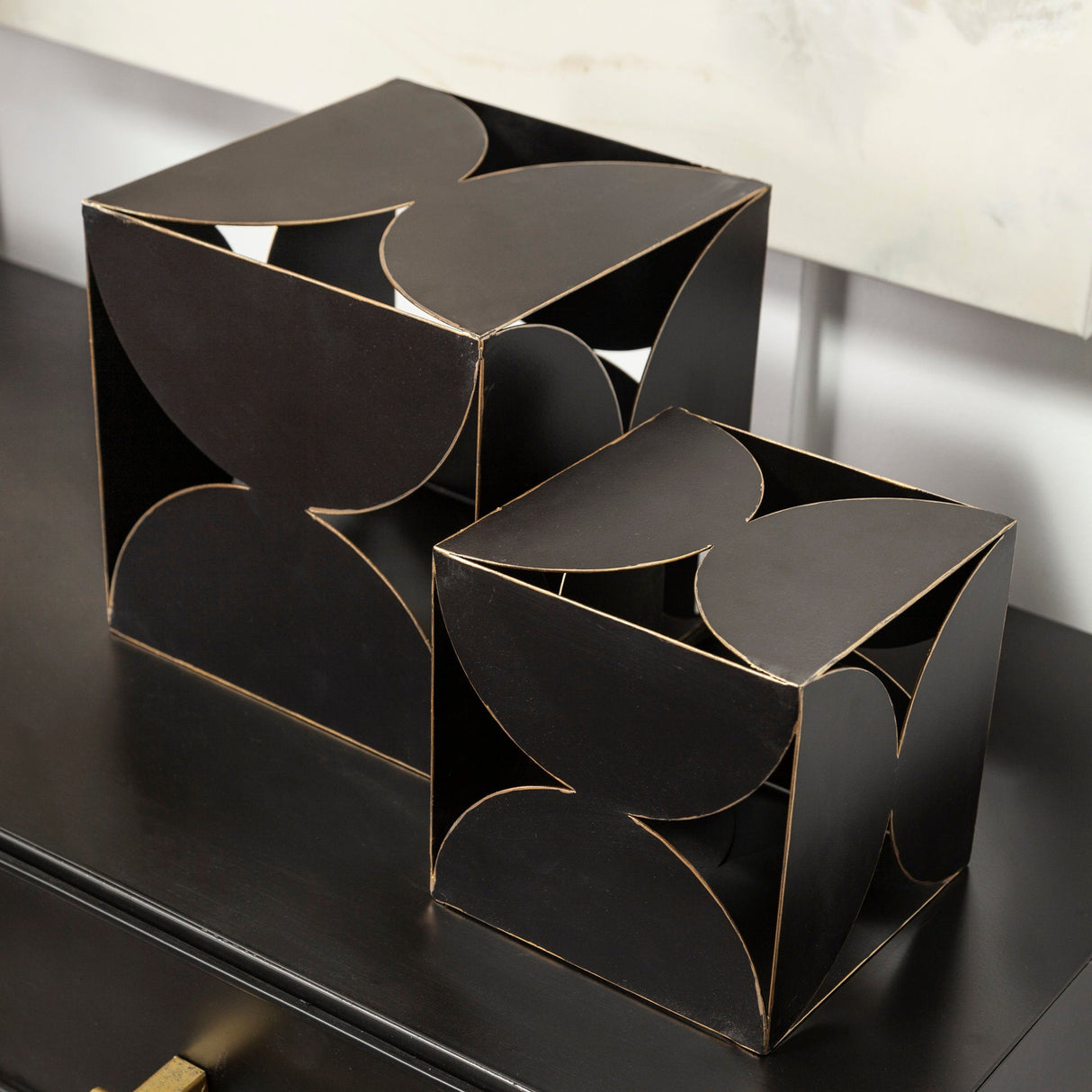 Darren (Large) 8L x 8W Black Metal Decorative Cube by Mercana at Eve Furniture