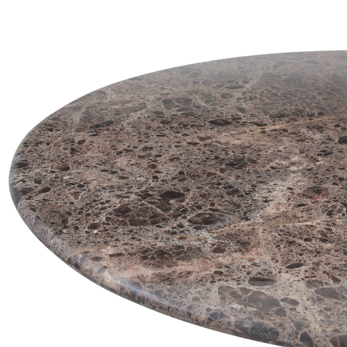 Dauphine 50" Round Dining Table in Dark Emperador Marble with Aged Brass Base by Home Trends & Design at Eve Furniture