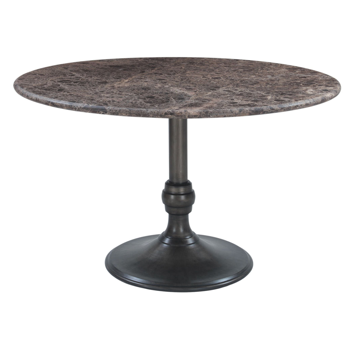 Dauphine 50" Round Dining Table in Dark Emperador Marble with Aged Brass Base by Home Trends & Design at Eve Furniture