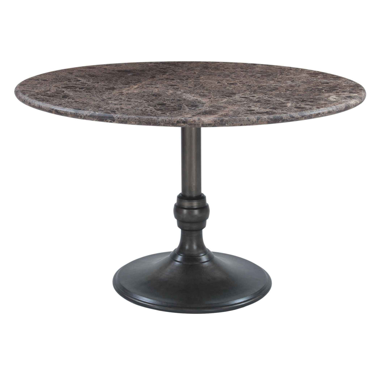 Dauphine 50" Round Dining Table in Dark Emperador Marble with Aged Brass Base by Home Trends & Design at Eve Furniture