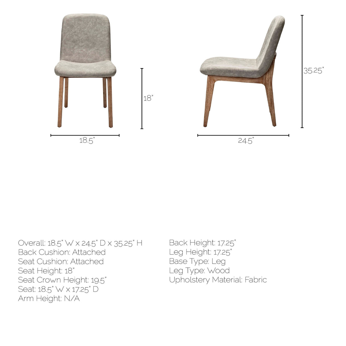 David Grey Fabric Wrap Medium Brown Wood Base Dining Chair, Set of 2 by Mercana at Eve Furniture