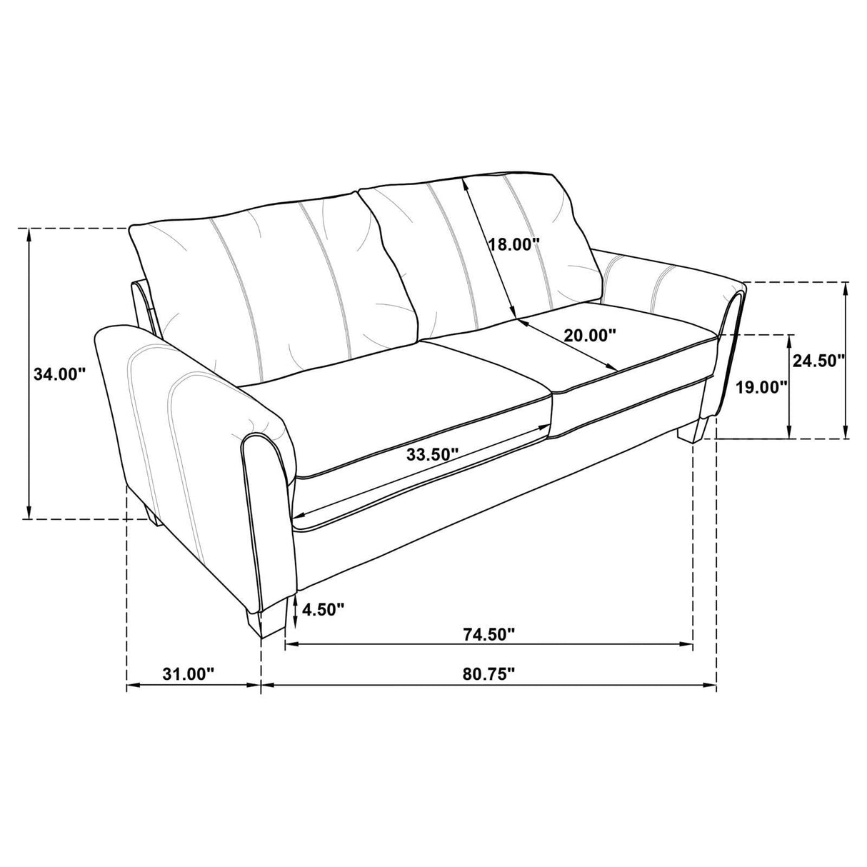 Davis Gray 2-piece Upholstered Rolled Arm Sofa Set by Coaster at Eve Furniture