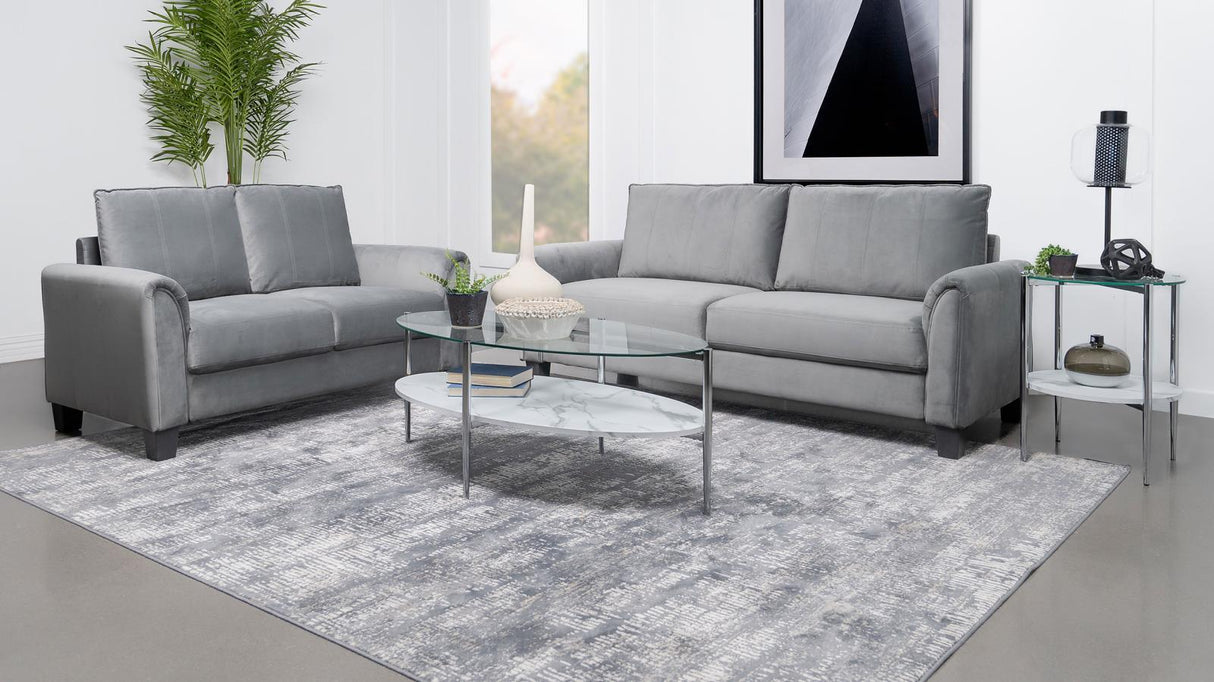 Davis Gray 2-piece Upholstered Rolled Arm Sofa Set by Coaster at Eve Furniture