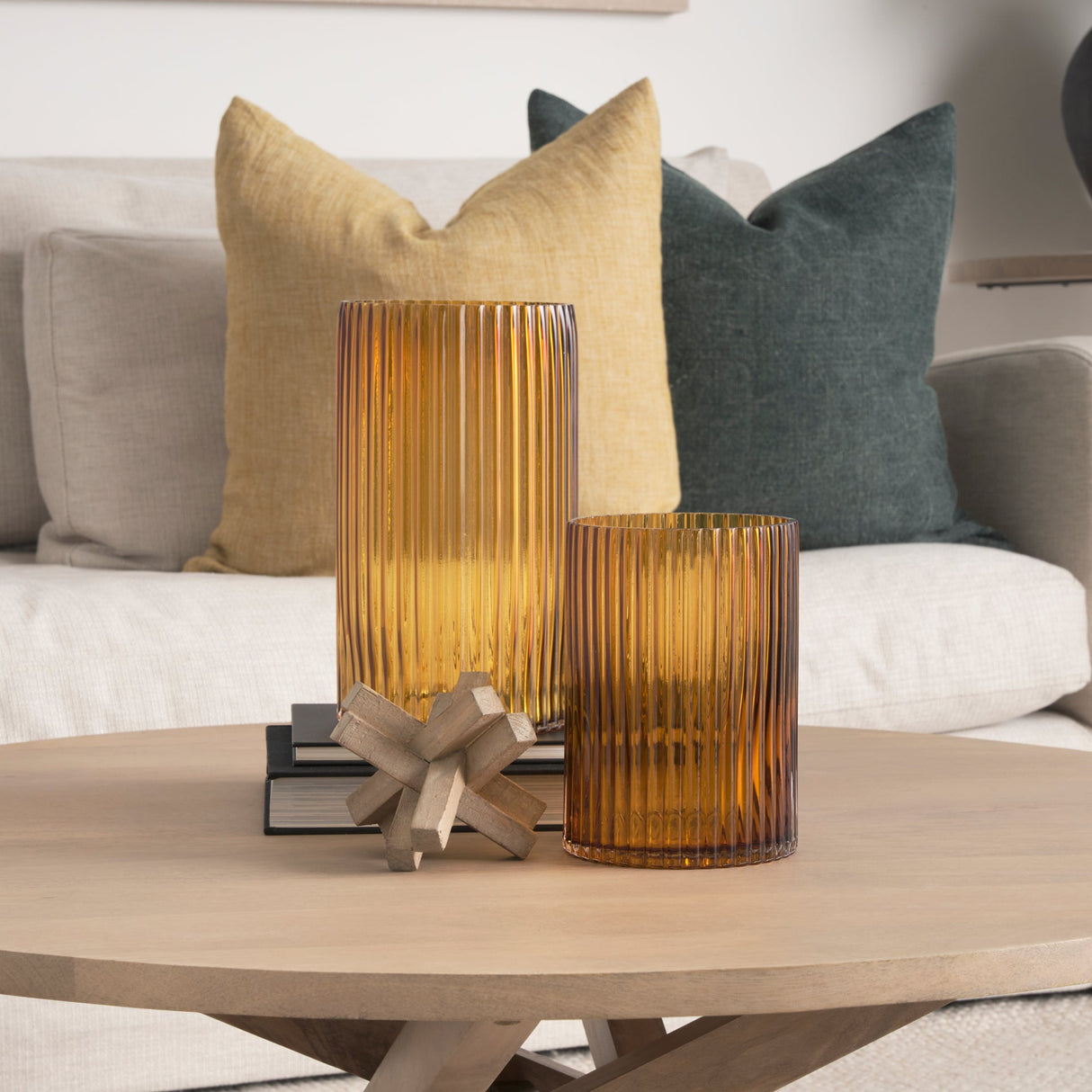 Dawn 8" Ribbed Amber Glass Vase by Mercana at Eve Furniture