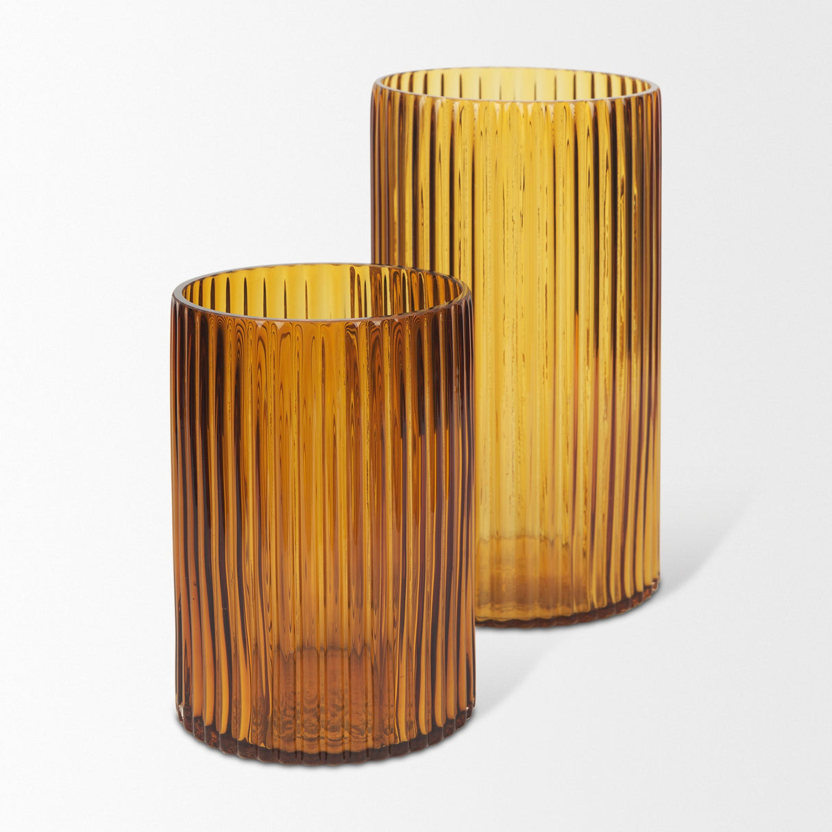 Dawn 8" Ribbed Amber Glass Vase by Mercana at Eve Furniture