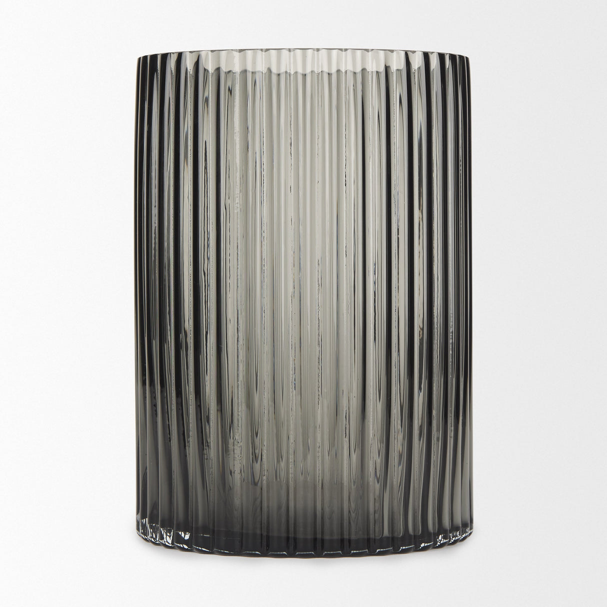 Dawn 8" Ribbed Smoke Gray Glass Vase by Mercana at Eve Furniture
