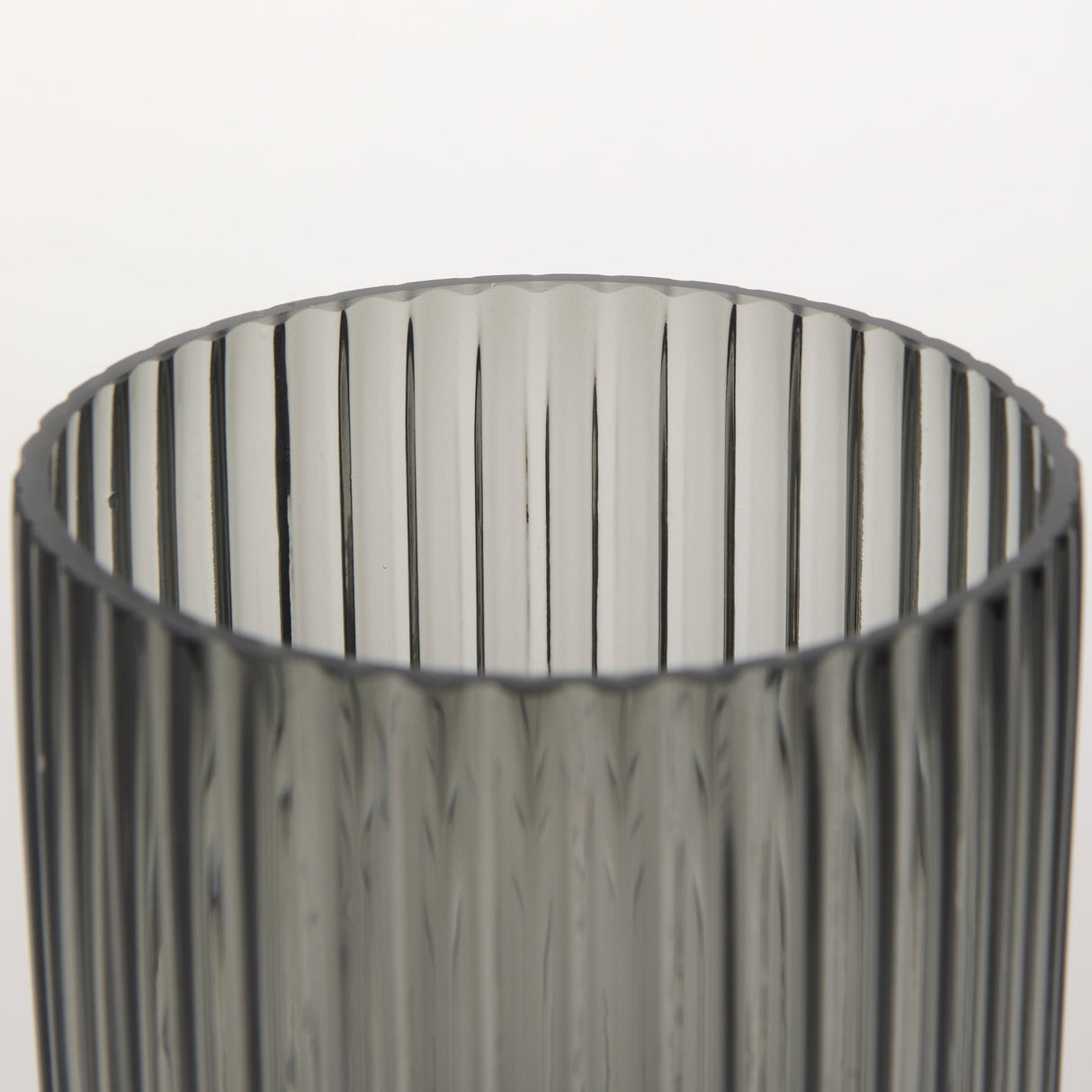 Dawn 8" Ribbed Smoke Gray Glass Vase by Mercana at Eve Furniture