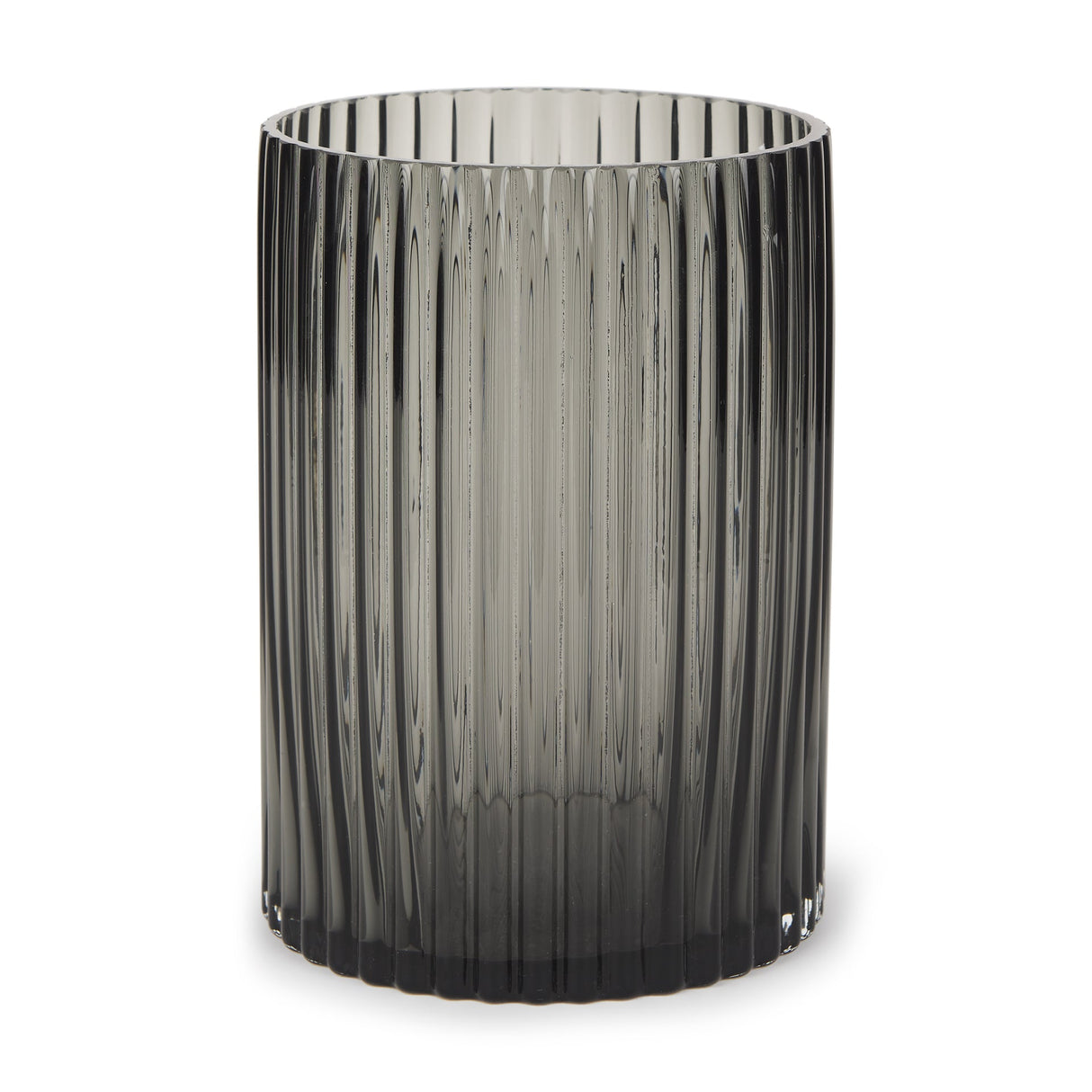 Dawn 8" Ribbed Smoke Gray Glass Vase by Mercana at Eve Furniture