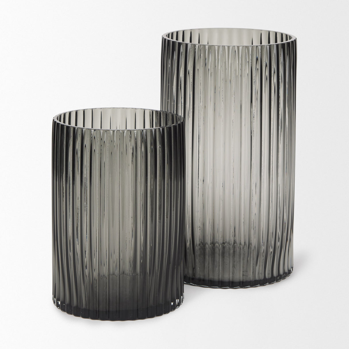 Dawn Ribbed Smoke Gray Glass Vase by Mercana at Eve Furniture