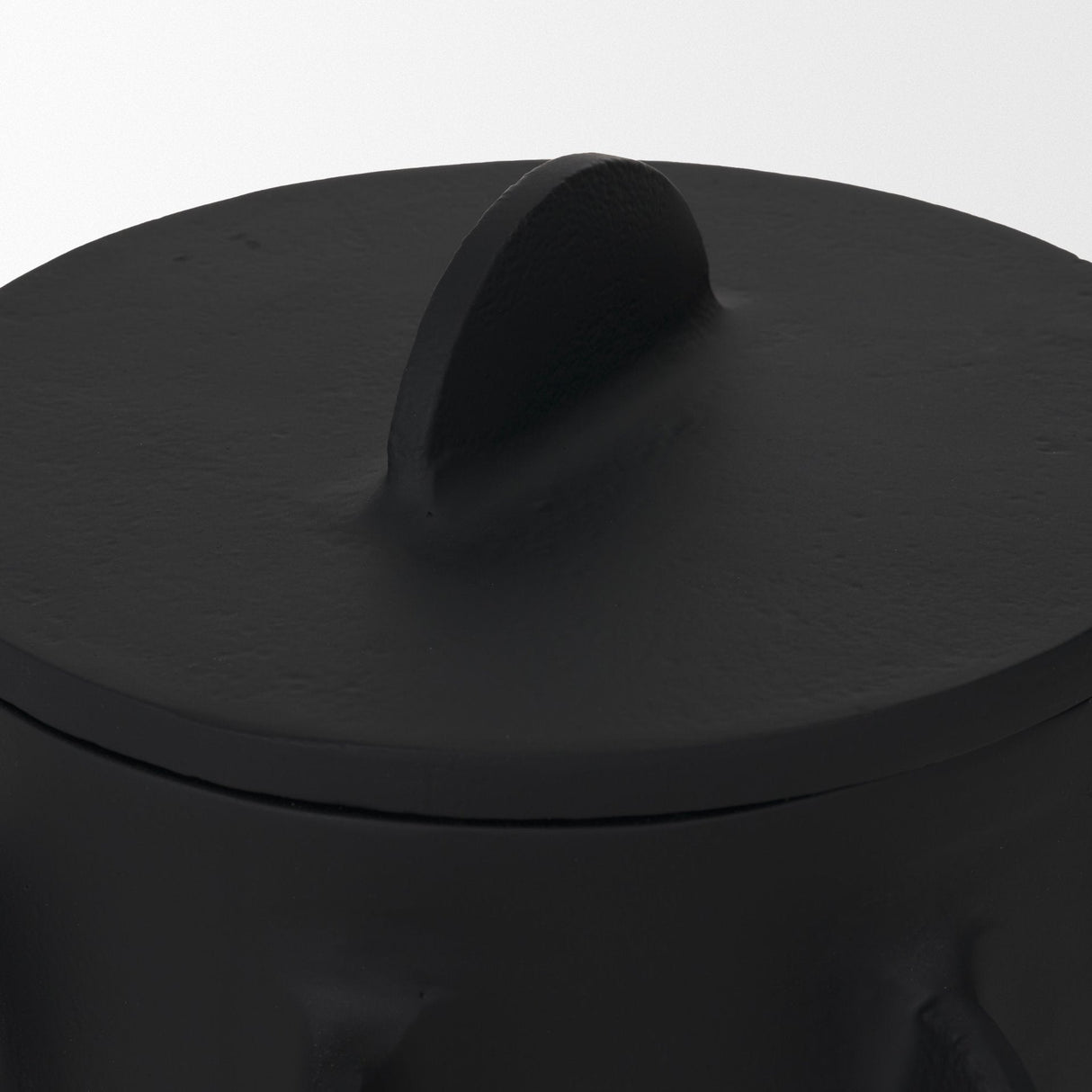 Deacon Large Matte Black Metal Canister with Sculptural Handles by Mercana at Eve Furniture