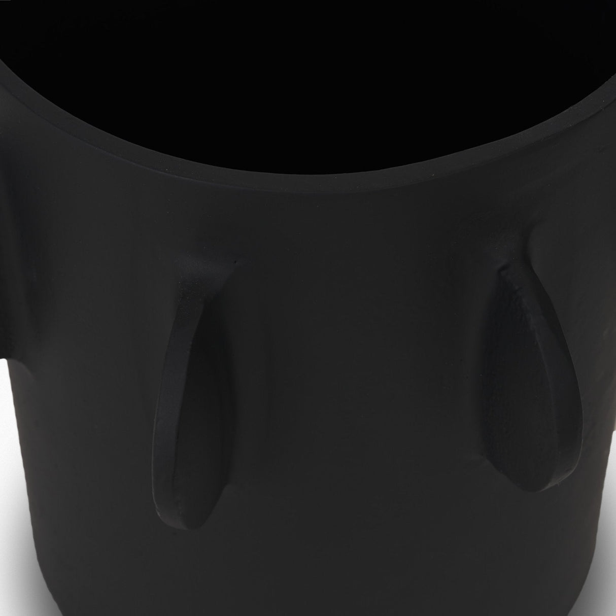 Deacon Large Matte Black Metal Canister with Sculptural Handles by Mercana at Eve Furniture