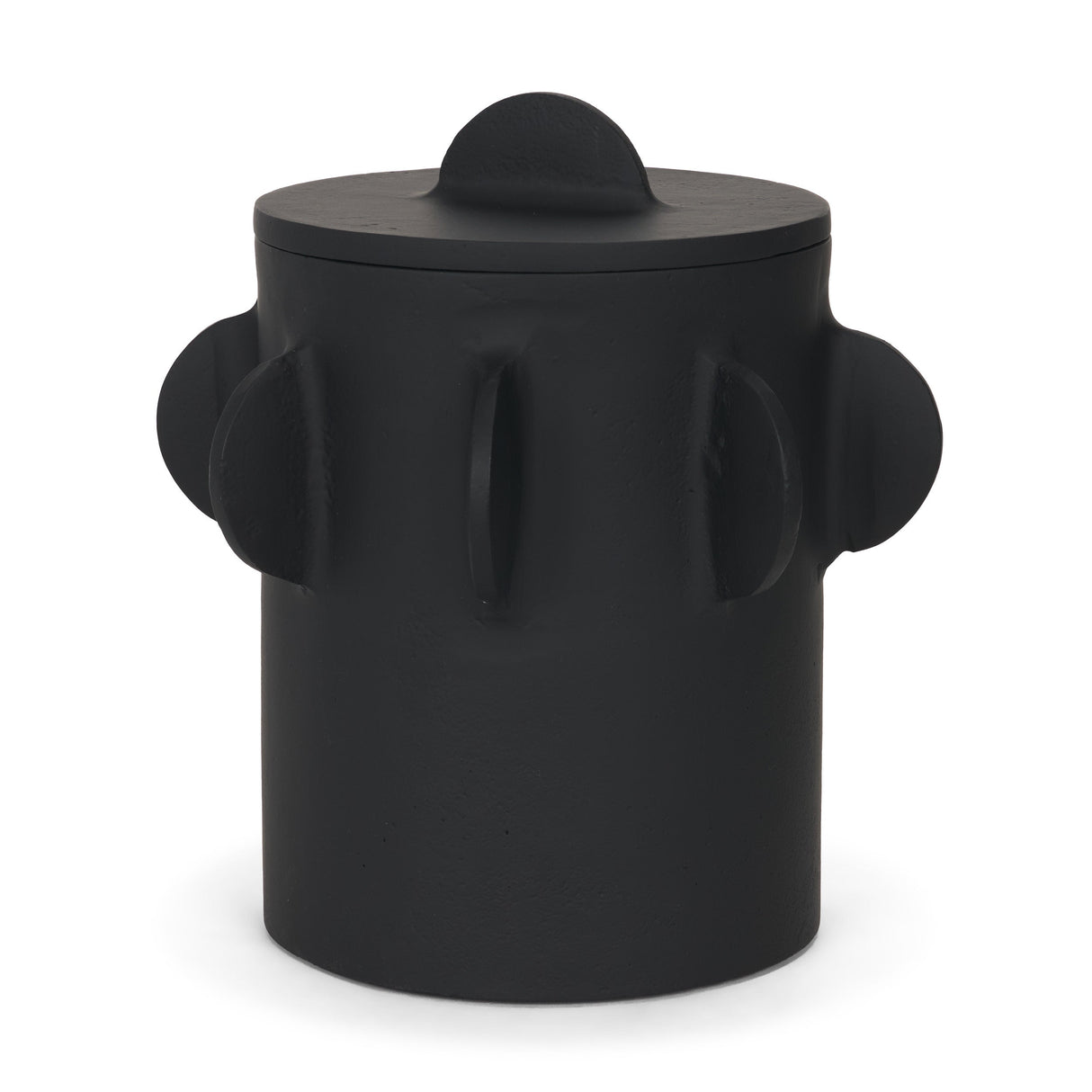 Deacon Large Matte Black Metal Canister with Sculptural Handles by Mercana at Eve Furniture
