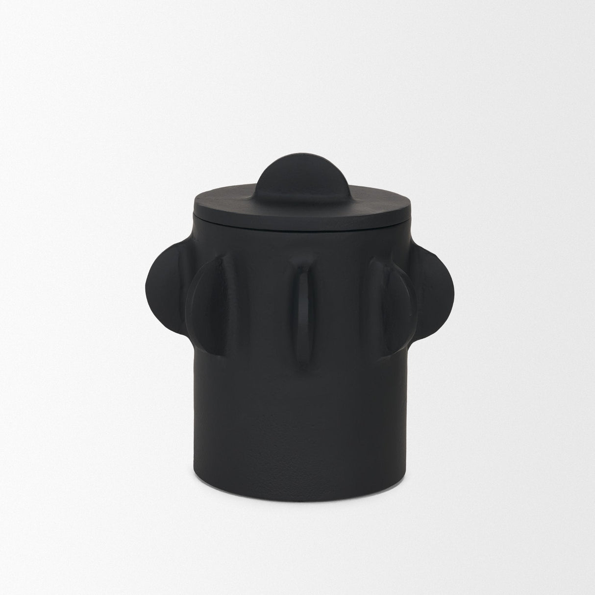 Deacon Small Matte Black Metal Canister with Sculptural Handles by Mercana at Eve Furniture