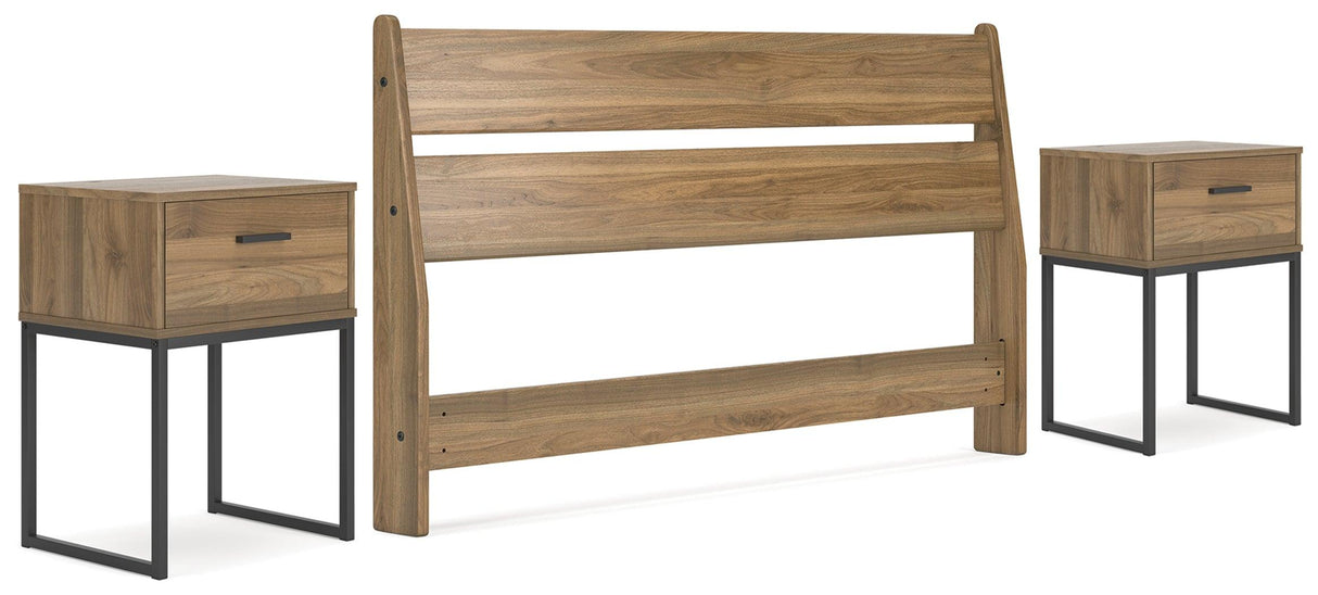 Deanlow Queen Panel Headboard with 2 Nightstands in Honey by Ashley at Eve Furniture