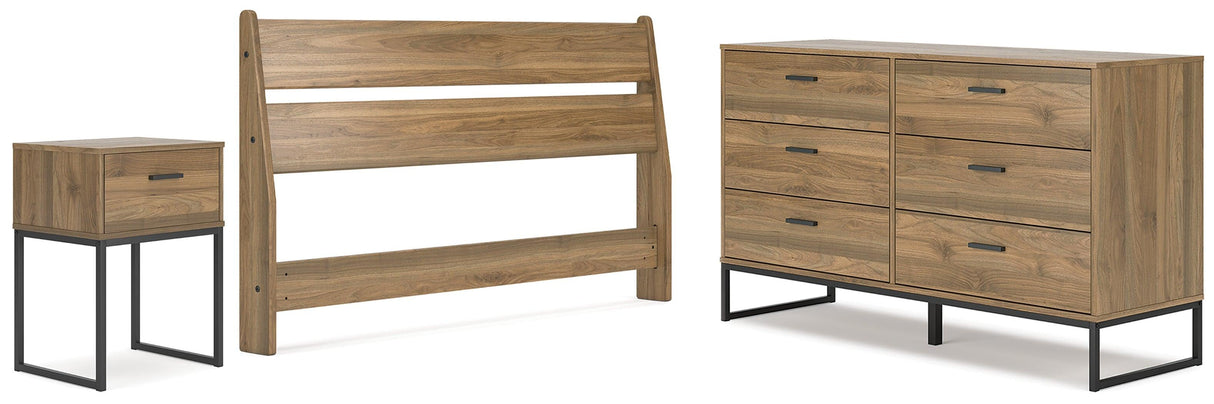 Deanlow Queen Panel Headboard with Dresser and Nightstand in Honey by Ashley at Eve Furniture