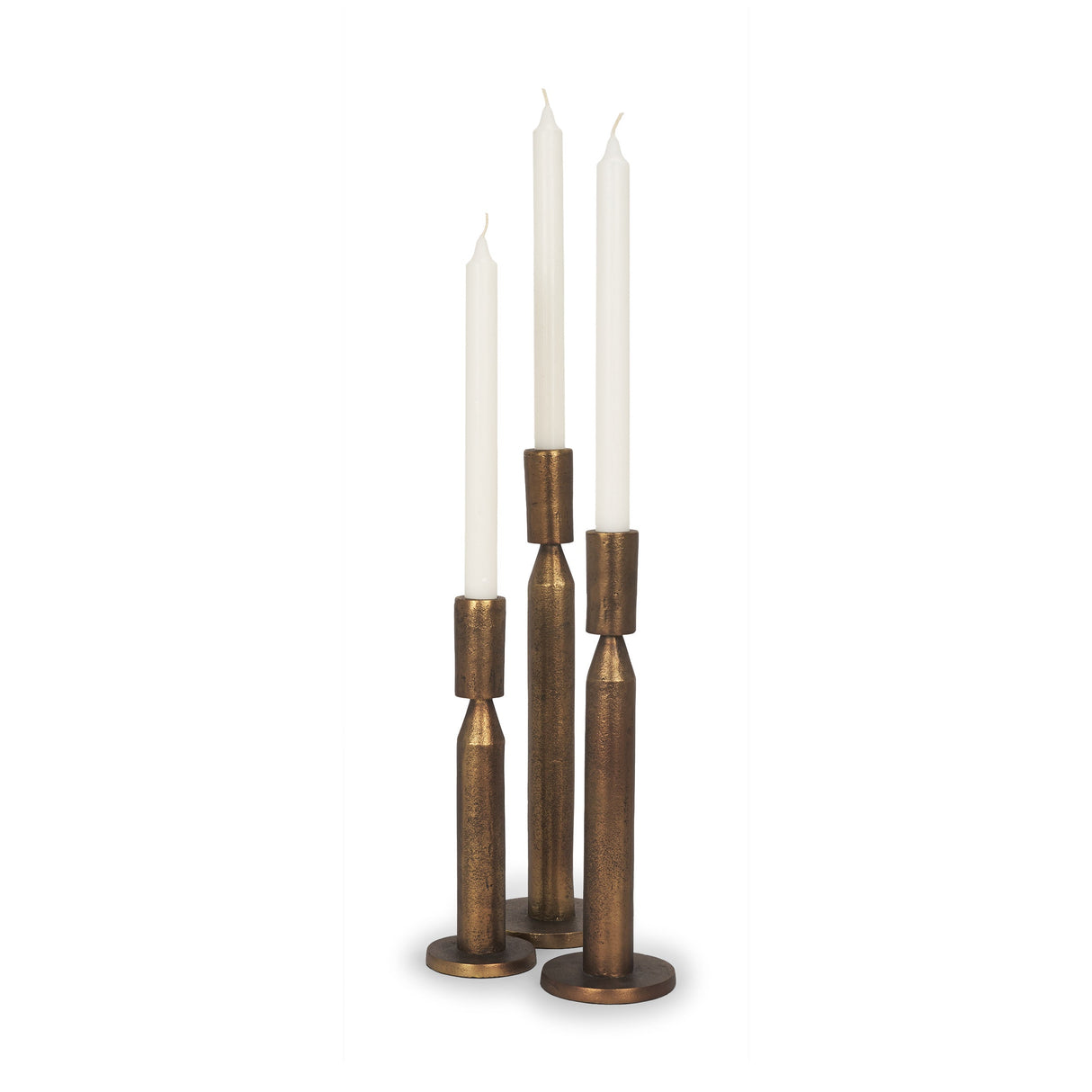 Declan Antiqued Brass Cast Metal Taper Candle Holder by Mercana at Eve Furniture