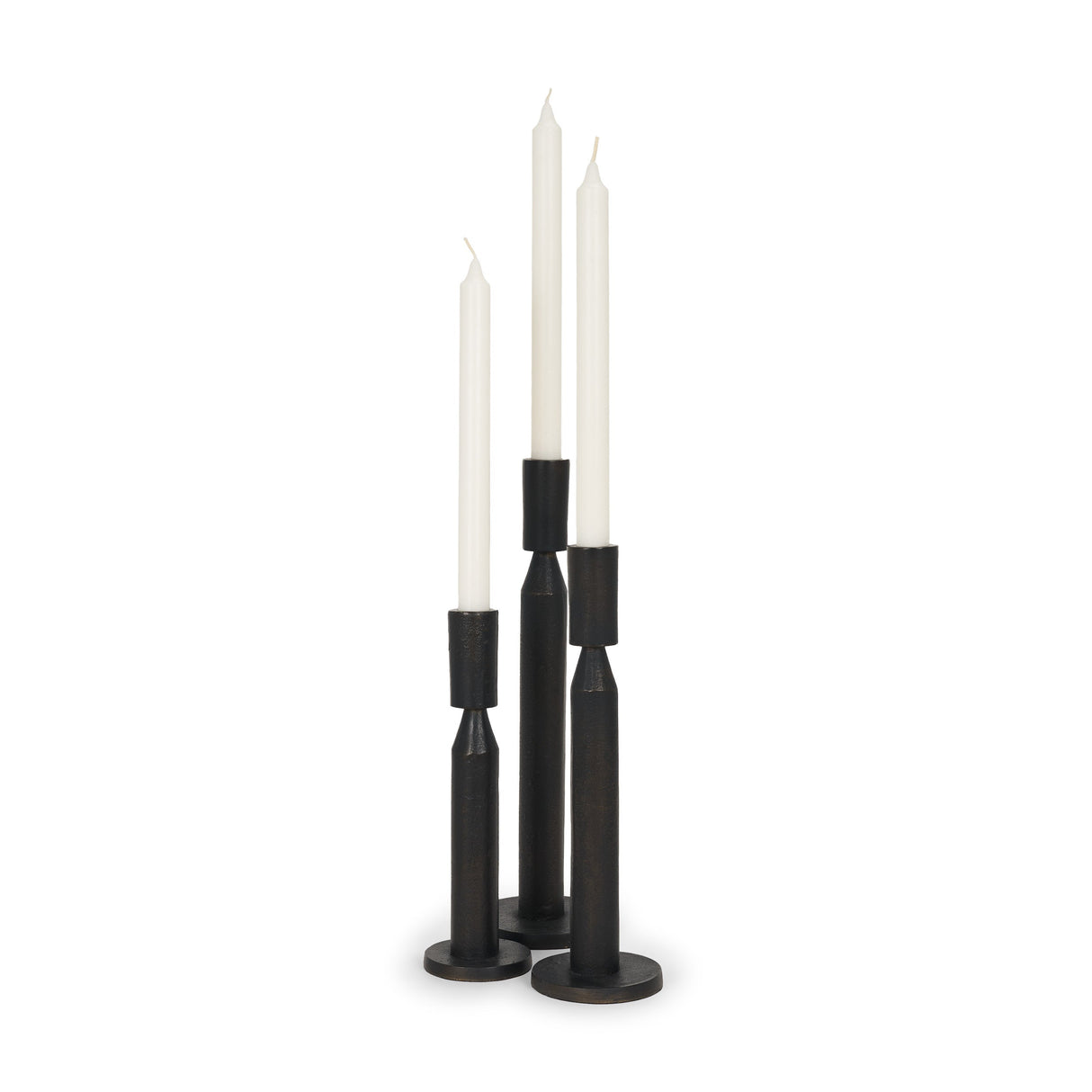 Declan Textured Matte Black Cast Metal Taper Candle Holder by Mercana at Eve Furniture