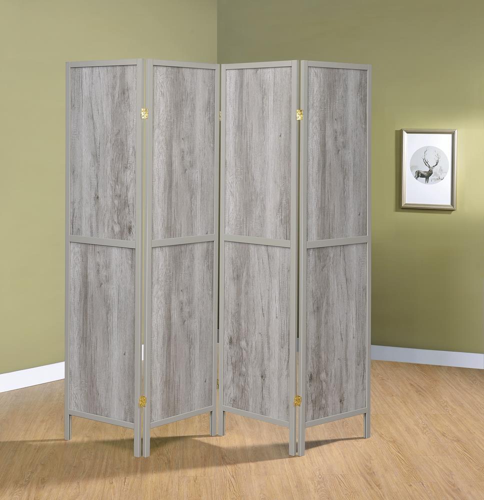 Deepika Gray Driftwood 4-Panel Folding Screen by Coaster at Eve Furniture