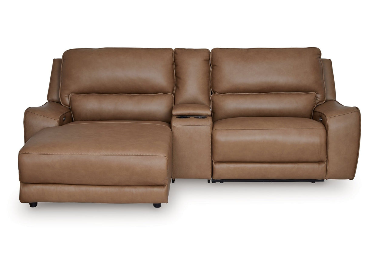 Deepwakes Caramel 3-Piece Power Reclining Sectional with Left Chaise by Ashley at Eve Furniture