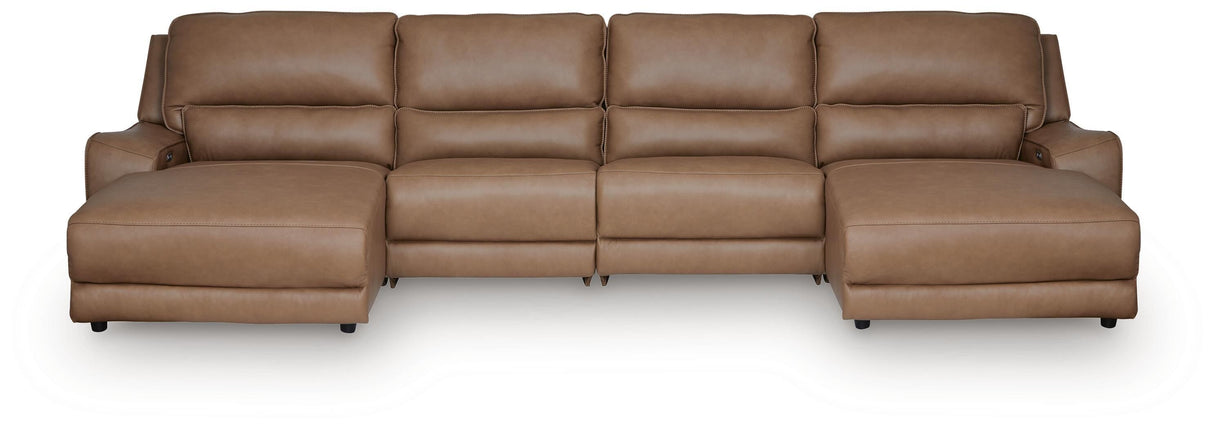 DeepWakes Caramel 4-Piece Power Reclining Sectional with Chaise by Ashley at Eve Furniture