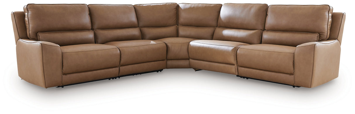 Deepwakes Caramel 5-Piece Power Reclining Sectional by Ashley at Eve Furniture