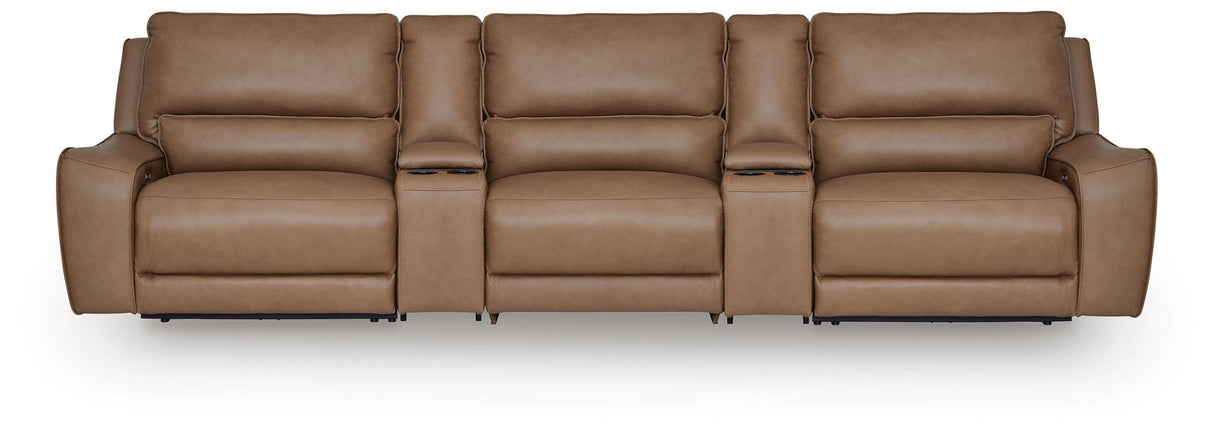 DeepWakes Caramel 5-Piece Power Reclining Sectional by Ashley at Eve Furniture