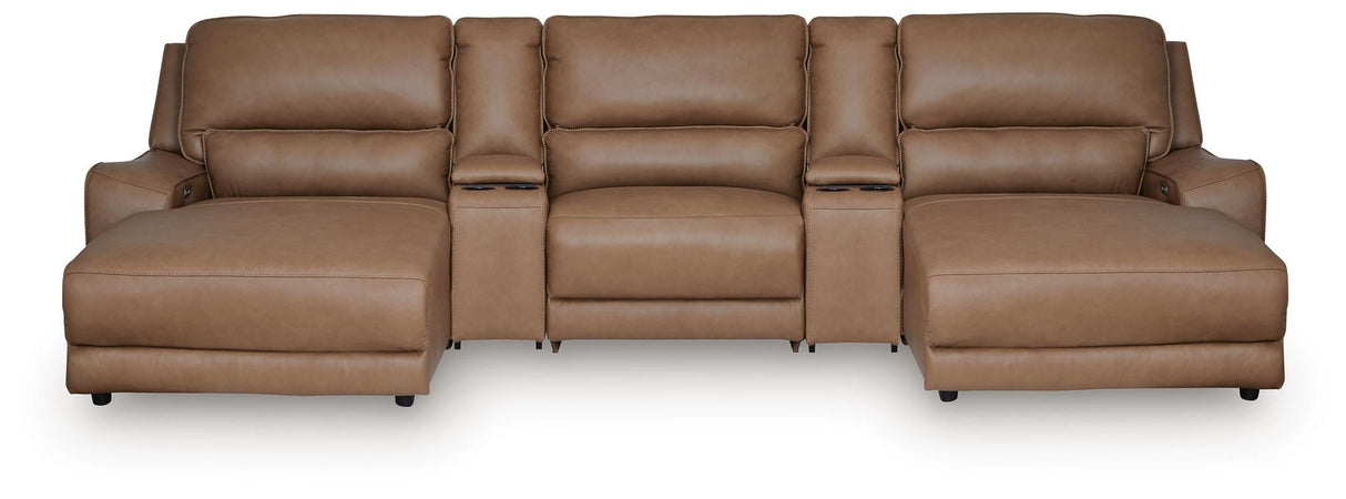DeepWakes Caramel 5-Piece Power Reclining Sectional with Chaise by Ashley at Eve Furniture