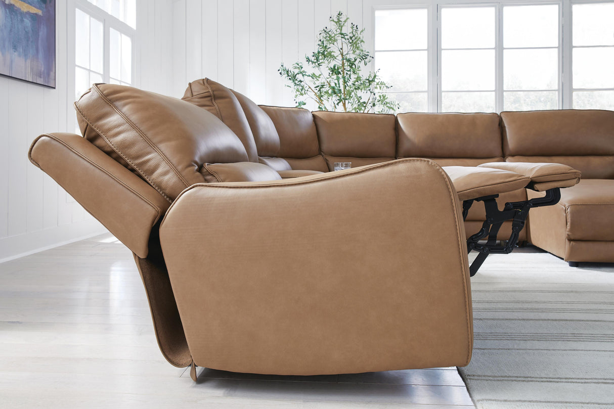 DeepWakes Caramel 6-Piece Reclining Sectional with Chaise by Ashley at Eve Furniture