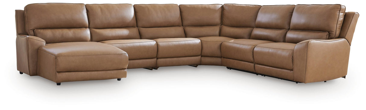 DeepWakes Caramel 6-Piece Reclining Sectional with Chaise by Ashley at Eve Furniture