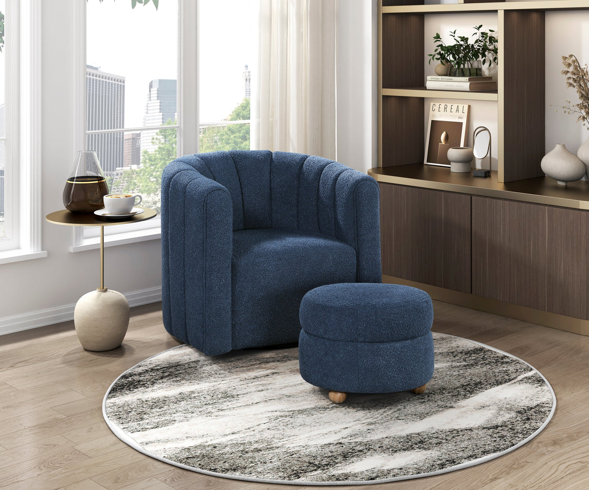 Delaney Blue Boucle Swivel Chair with Ottoman by Homelegance at Eve Furniture