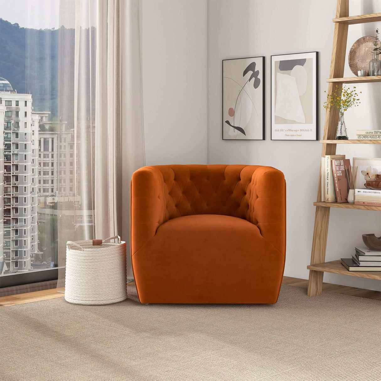 Delaney Burnt Orange Velvet Swivel Chair by Ashcroft Imports at Eve Furniture