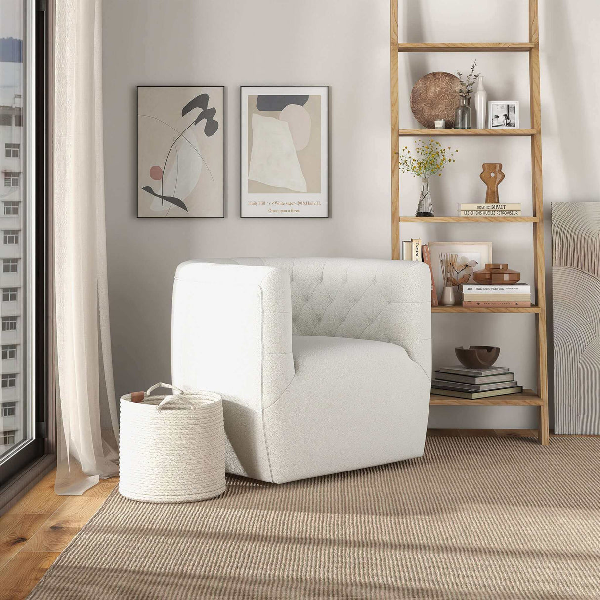 Delaney Cream Boucle Swivel Chair by Ashcroft Furniture at Eve Furniture