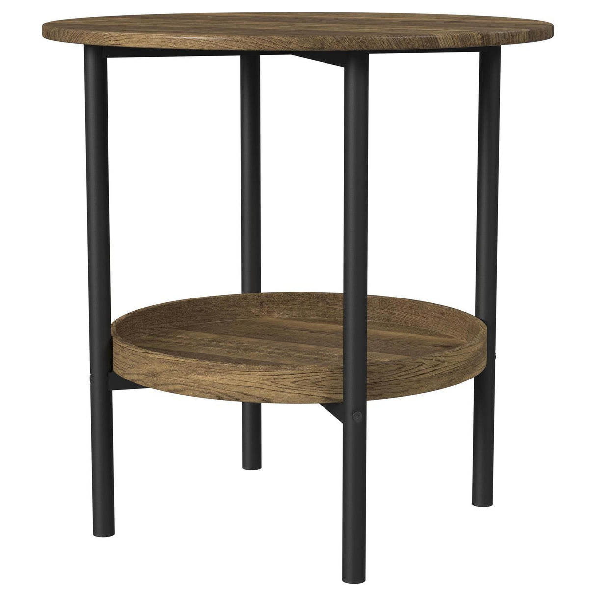 Delfin Black and Brown Round Glass Top End Table with Shelf by Coaster at Eve Furniture