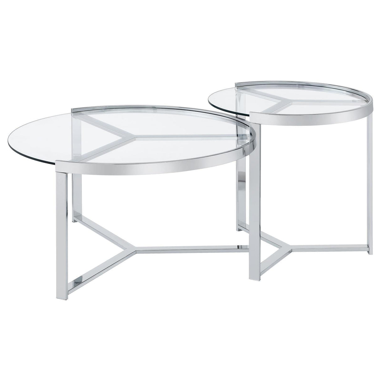 Delia 2-Piece Round Glass Top Nesting Coffee Table Clear and Chrome by Coaster at Eve Furniture