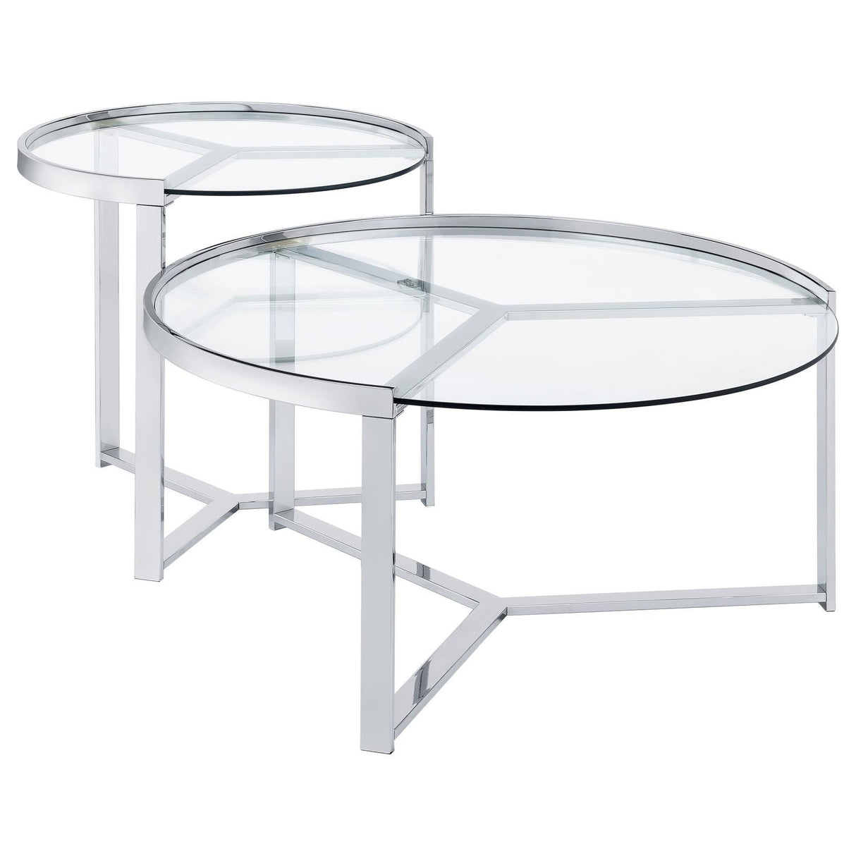 Delia 2-Piece Round Glass Top Nesting Coffee Table Clear and Chrome by Coaster at Eve Furniture