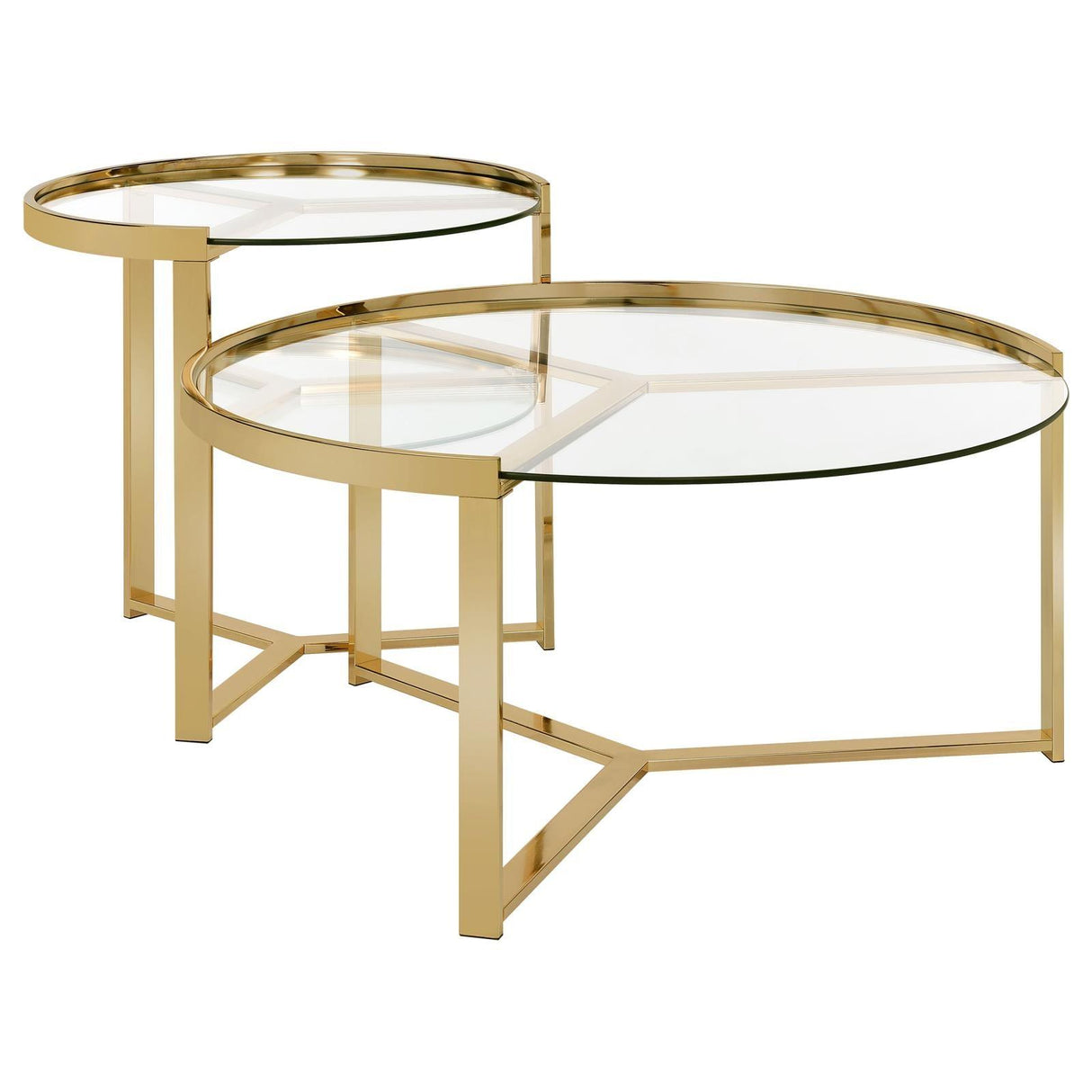 Delia Clear and Gold 2-Piece Round Nesting Table by Coaster at Eve Furniture