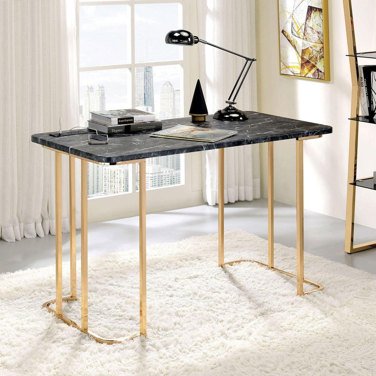 Delphine Gold/Black Desk by Furniture of America at Eve Furniture