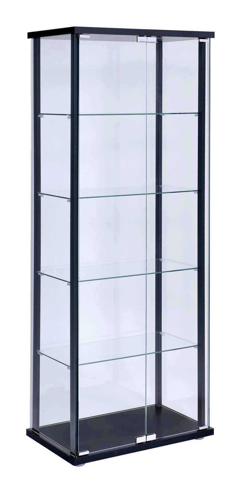 Delphinium Black/Clear 5-Shelf Glass Curio Cabinet by Coaster at Eve Furniture