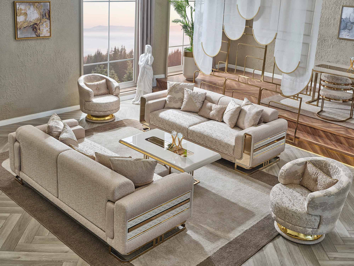Delux 3-pieces (Sofa & Loveseat & Chair) Livingroom Set in Cream by Furnia at Eve Furniture