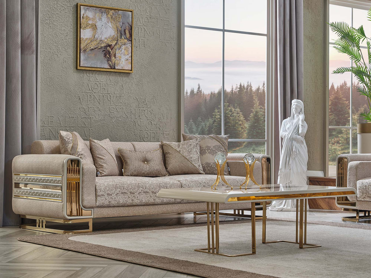 Delux 3-pieces (Sofa & Loveseat & Chair) Livingroom Set in Cream by Furnia at Eve Furniture