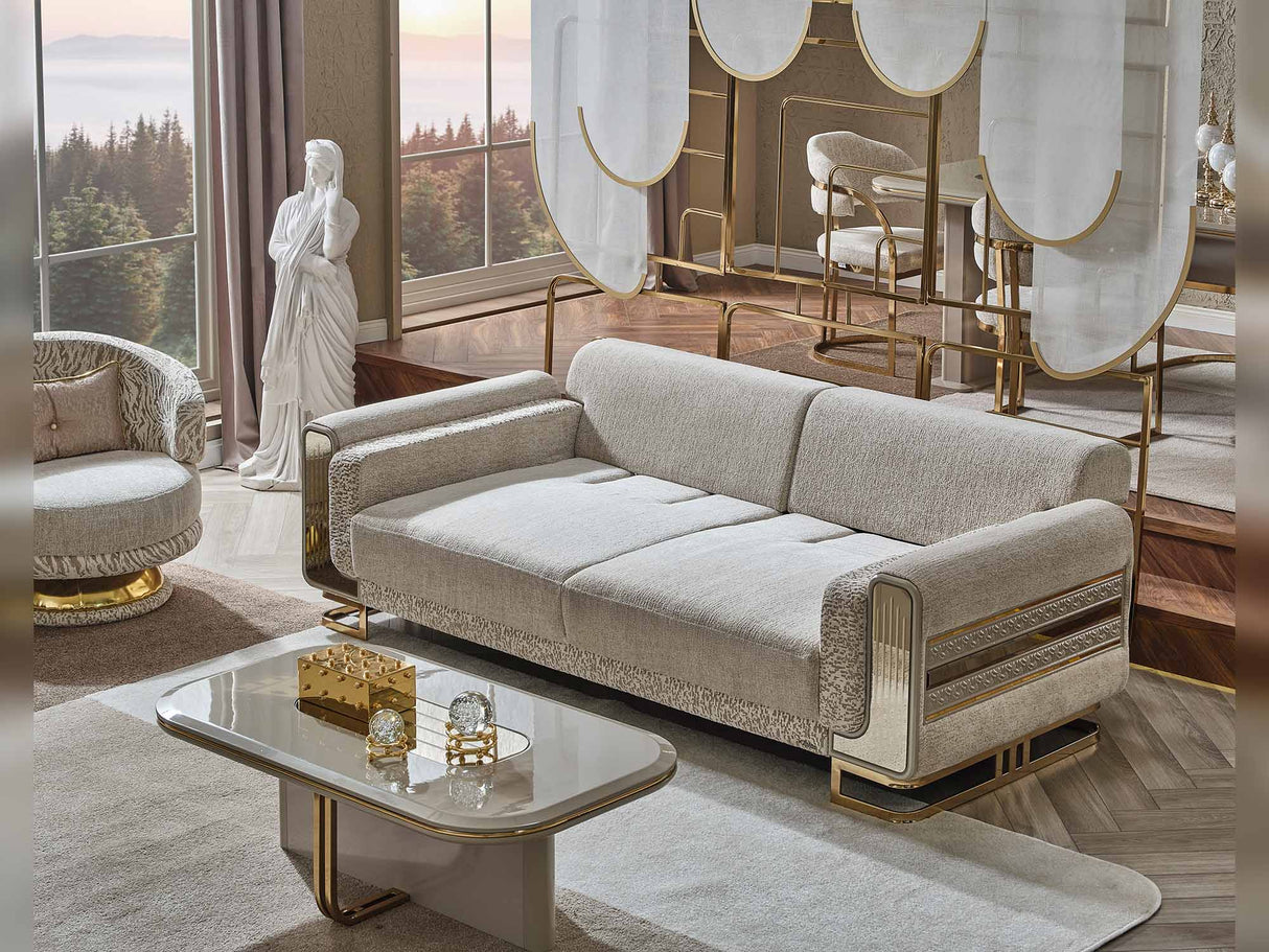 Delux Cream Convertible Loveseat by Furnia at Eve Furniture